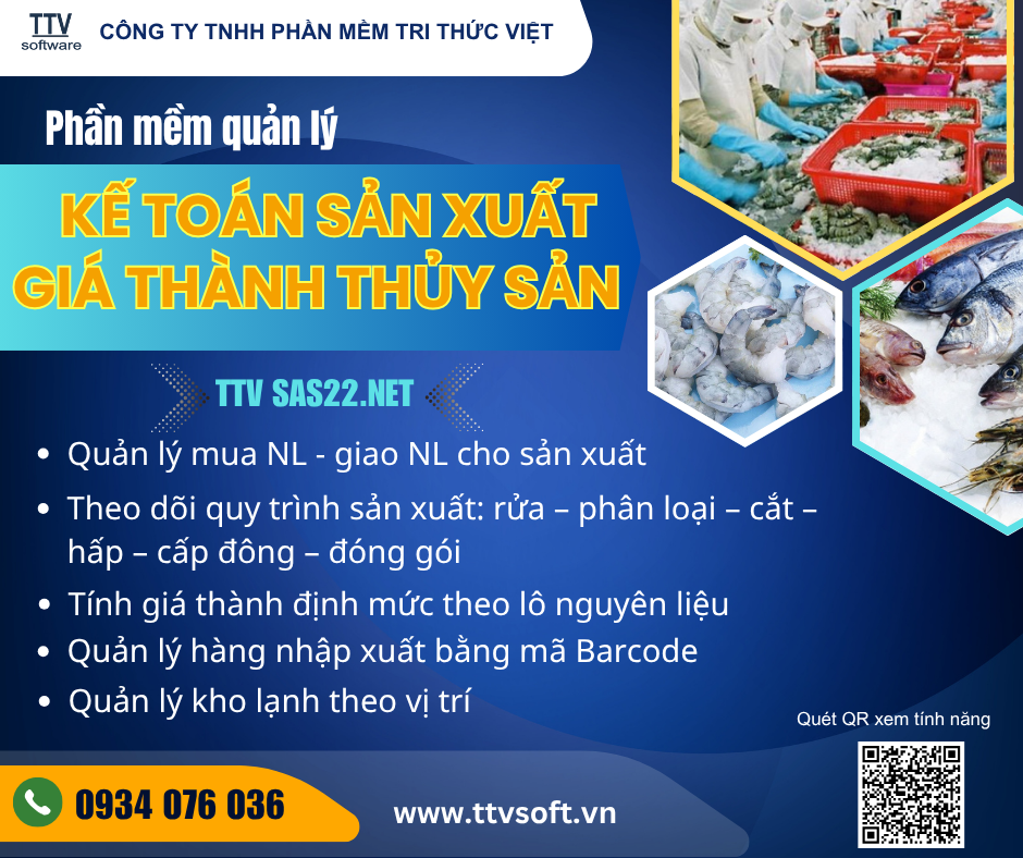 Phần mềm sản xuất, tính giá thành ngành chế biến thủy hải sản